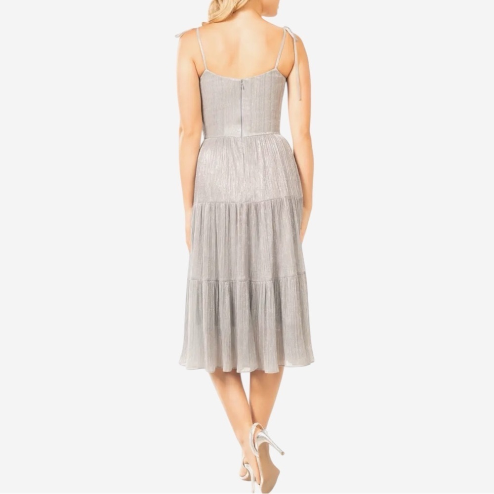 NWT Dress The Population Dream Metallic Tiered Midi Dress Size S Dove Multi - Picture 2 of 13